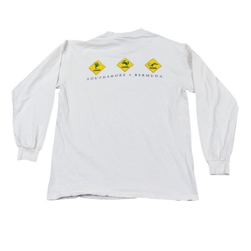 VTG Hanes Beefy T Shirt Men Medium White‎ Southshore Bermuda Long Sleeve Graphic